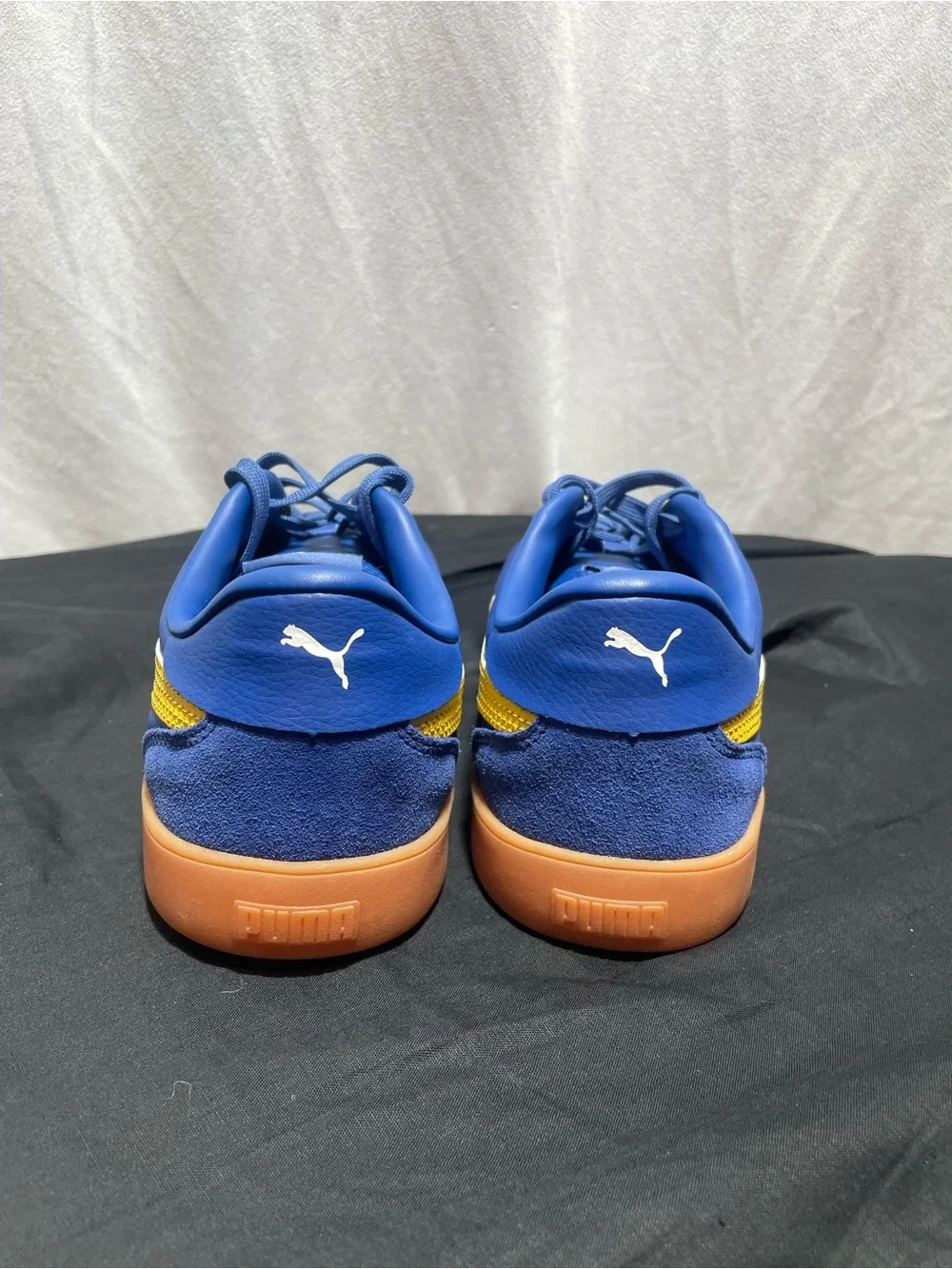 Puma 5v5 Men's Blue Sneakers with Yellow Stripe and Gum Sole